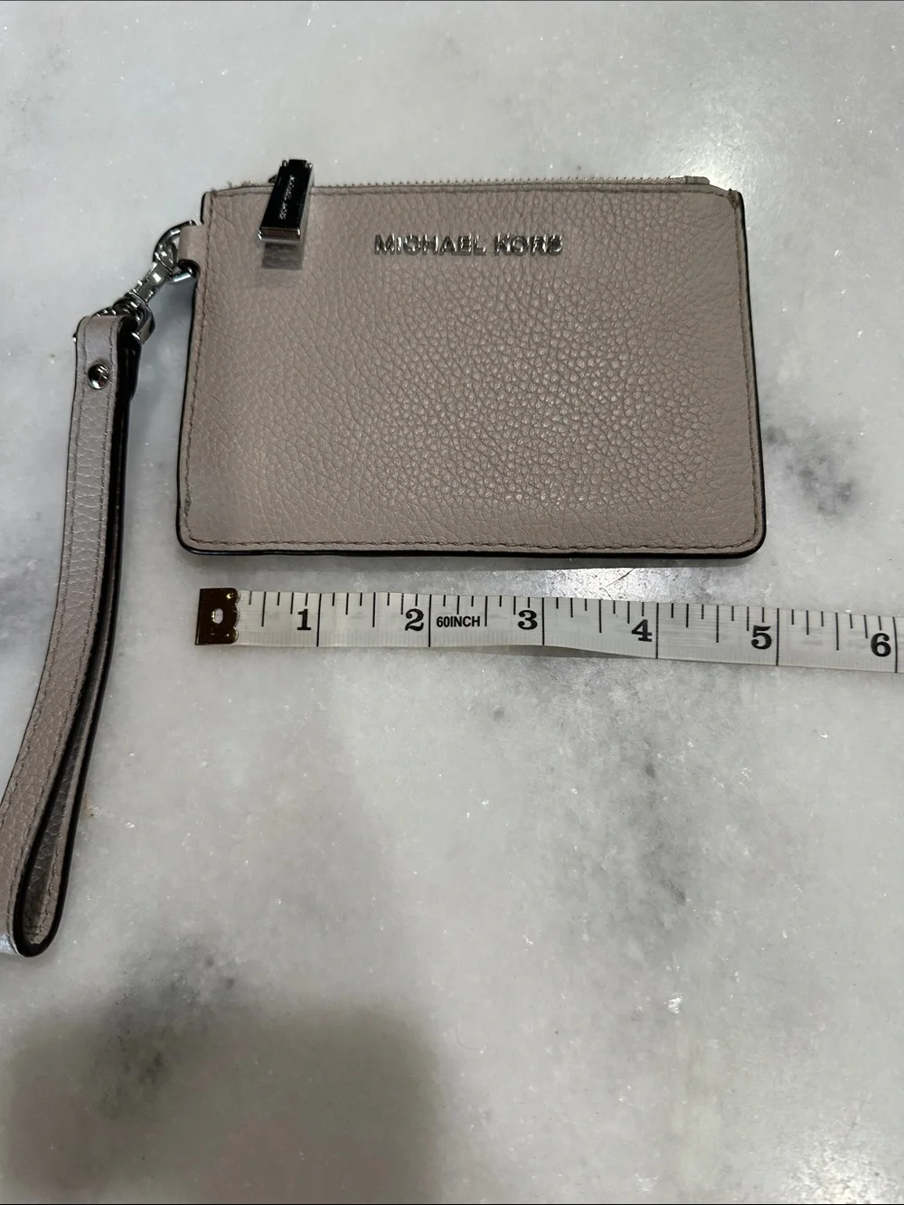 Michael Kors Pebble Leather Card Holder Wristlet in Taupe